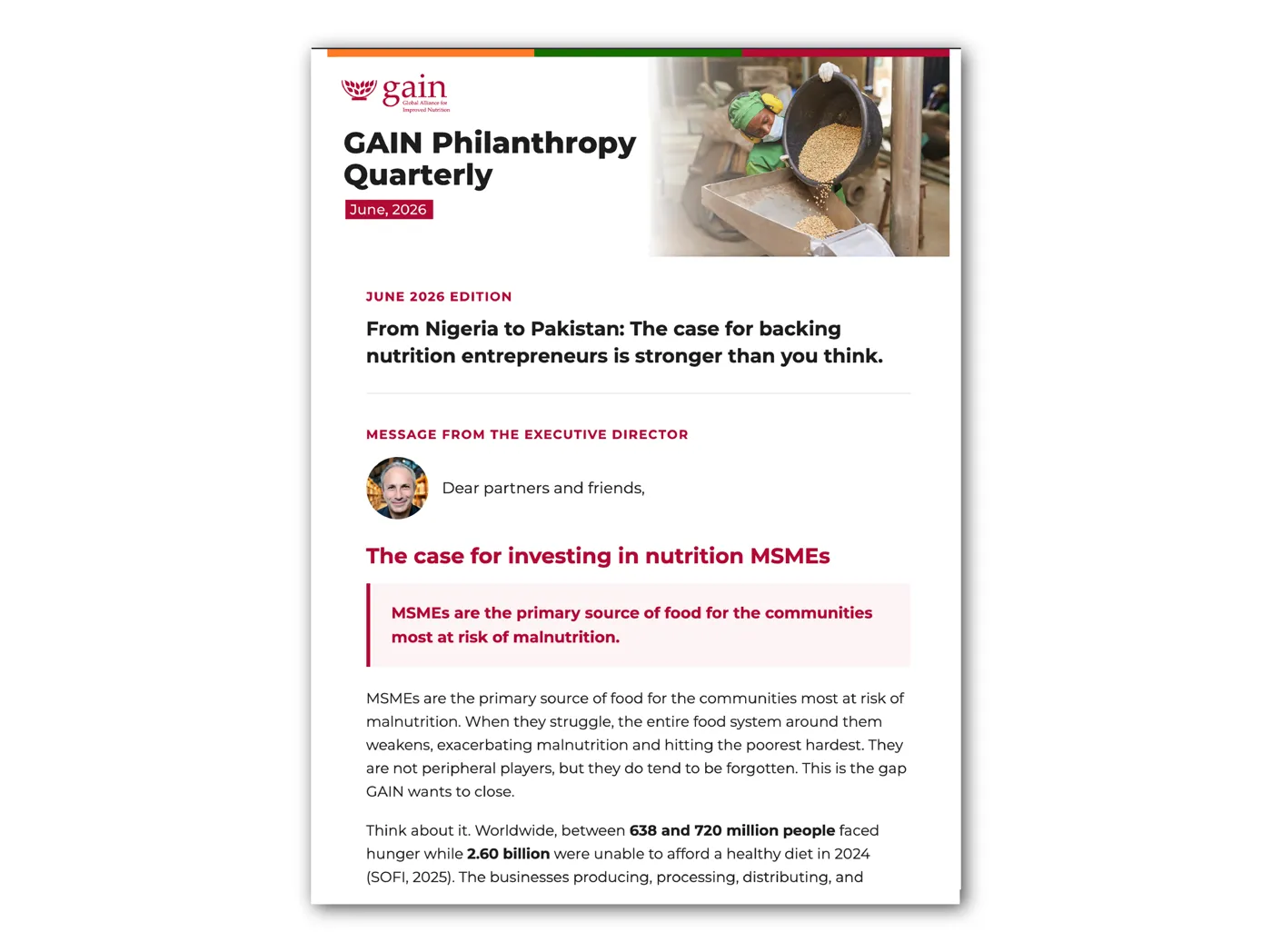 GAIN Philanthropy Quarterly newsletter